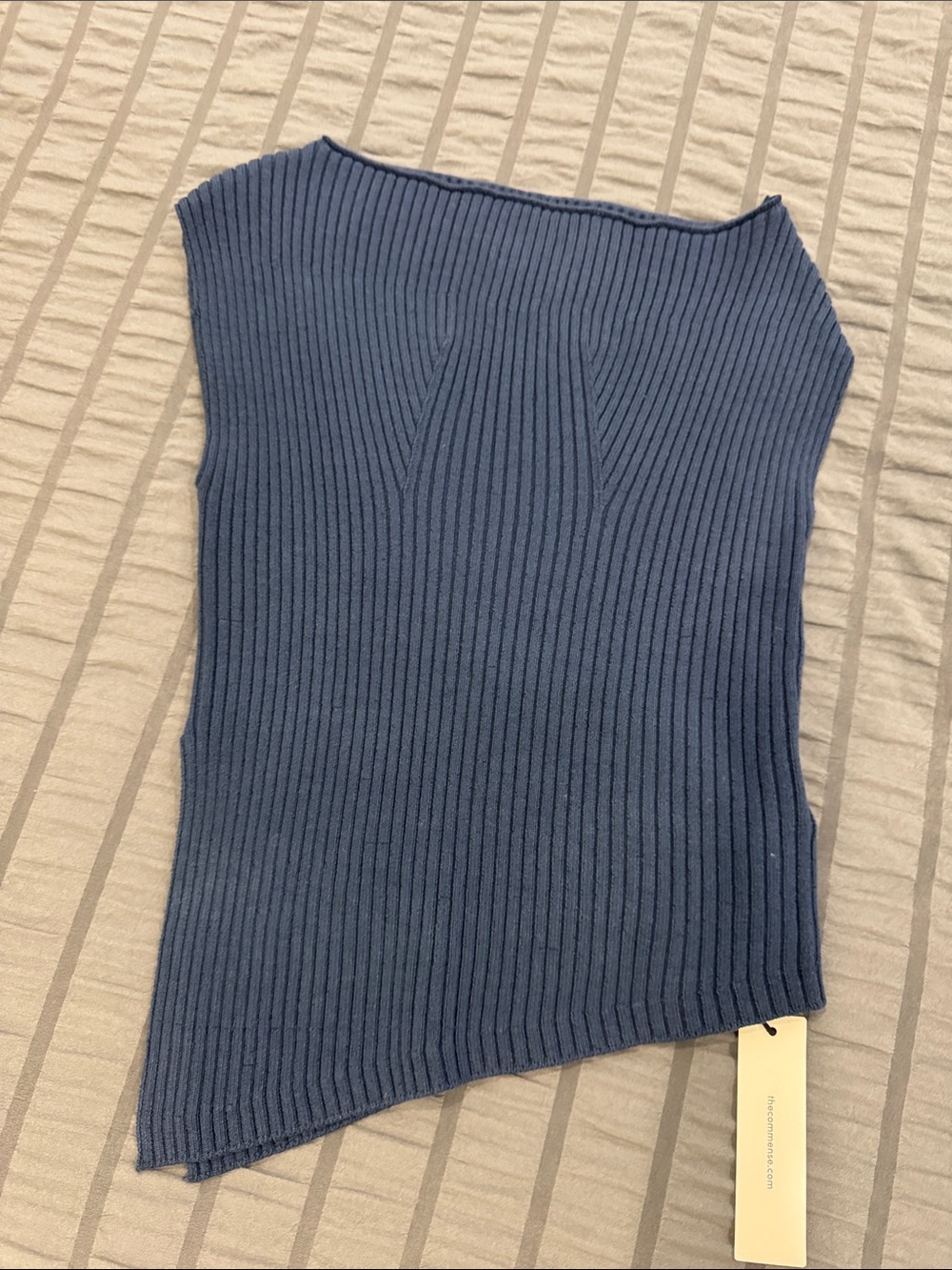 Commense Ribbed Knit Asymmetrical Blue Tank Top